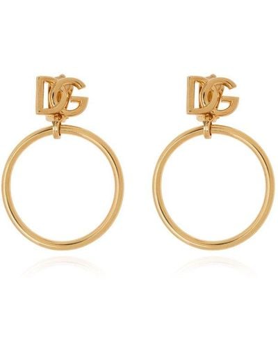 Dolce & Gabbana Dg Logo Charm Hoop Earrings - Metallic