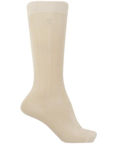 Ami Paris Socks With Logo, - White