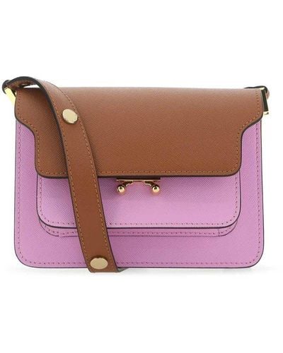 Marni Leather Mini Trunk Shoulder Bag - Purple