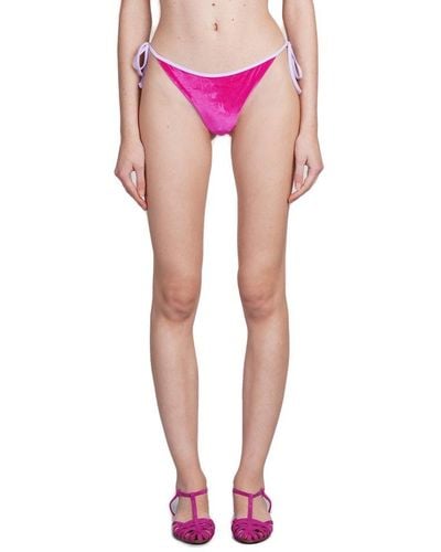 Mc2 Saint Barth Virgo Side-tied Velvet Bikini Bottoms - Pink
