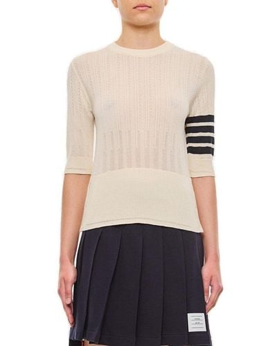 Thom Browne Four-stripe Detailed Ribbed Knitted Top - White