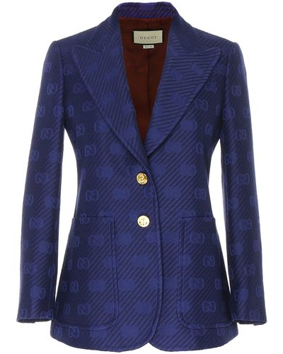 Gucci Jacquard-knit Monogram Blazer - Blue