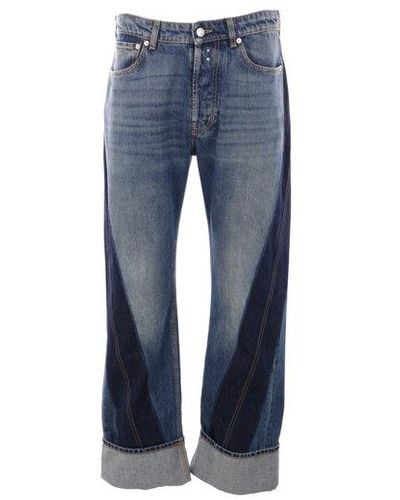 Alexander McQueen Twist Stripe Turn-up Hem Jeans - Blue