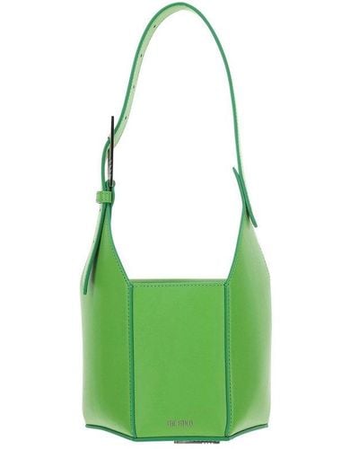 The Attico Structured Buckle-detailed Bucket Bag - Green