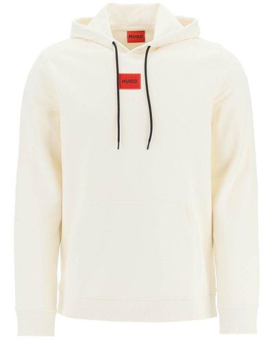 HUGO Hoodie With Logo Patch - White