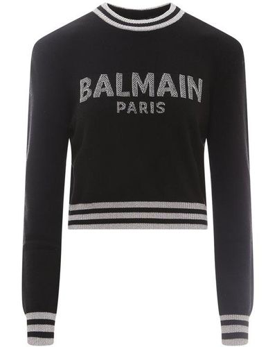 Balmain Logo Embroidered Knit Jumper - Black