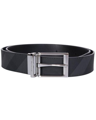Burberry Reversible Belt Decorated With Iconic Smoke Black Tartan Pattern With Smooth Leather Interior