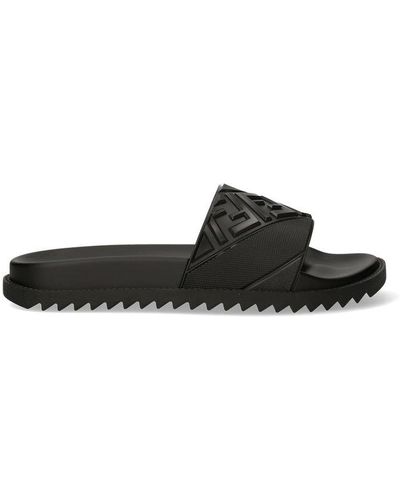 Fendi Ff Logo Slide Sandals - Black
