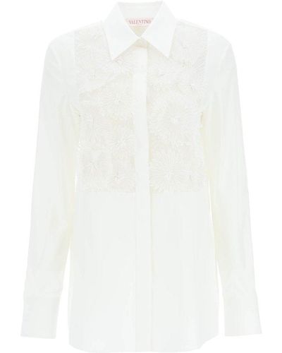 Valentino Embroidered Front-tie Shirt - White