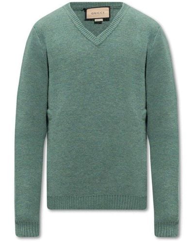 Gucci V-neck Knit Sweater - Green