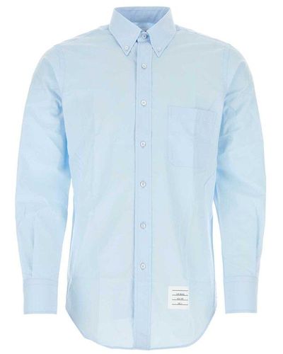 Thom Browne Logo Patch Long-sleeved Shirt - Blue