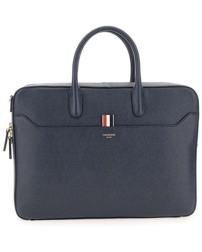 Thom Browne Logo-printed Top Handle Laptop Bag - Blue