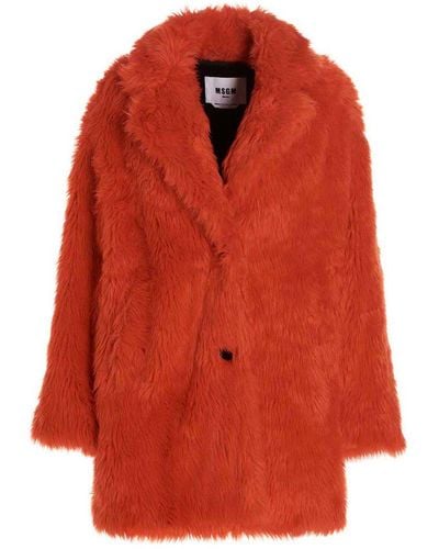 MSGM Single Breast Fake Fur Coat - Red