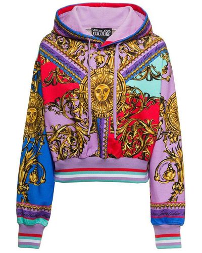 Versace Man Multicolour Cotton Hoodie With Baroque Print