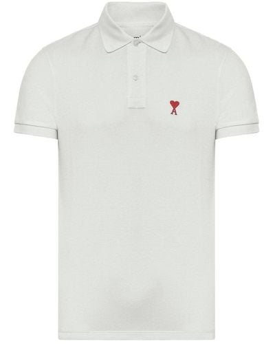 Ami Paris Paris De Coeur Logo Embroidered Short-sleeved Polo Shirt - White