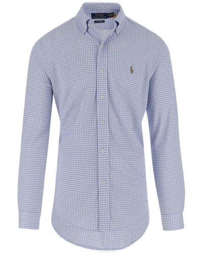 Polo Ralph Lauren Polo Pony Embroidered Checked Buttoned Shirt - Blue