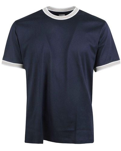 Eleventy Striped-tipping Crewneck T-shirt - Blue