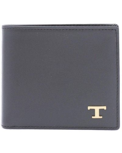 Tod's Black Leather Logo Wallet - Grey