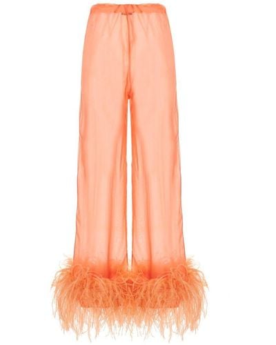 Oséree Feather Silk Pants - Orange