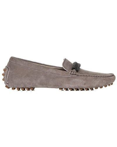 Brunello Cucinelli Chain Detailed Slip On Loafers - Brown