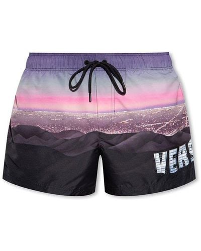 Versace Logo-printed Drawstring Swim Shorts - Pink