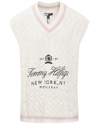Tommy Hilfiger Prep Crest Short Sleeved Cricket Sweater - White