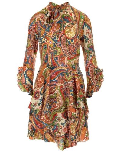 Etro Mini Dress With Floral Paisly Print - Multicolor