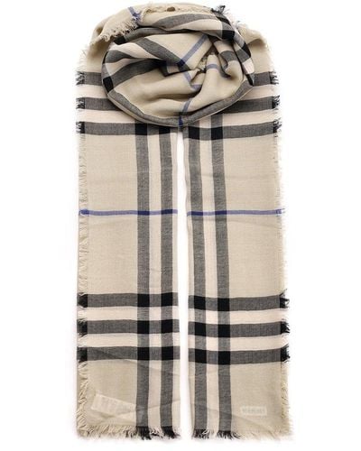 Burberry Vintage Checked Frayed-dege Scarf - White
