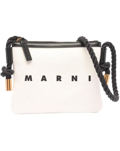 Marni Logo-printed Zipped Clutch Bag - Natural