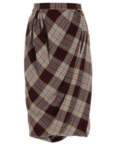 Vivienne Westwood Checked Asymmetric Midi Skirt - Brown