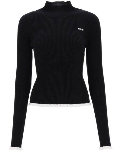 MSGM High-neck Knitted Sweater - Black