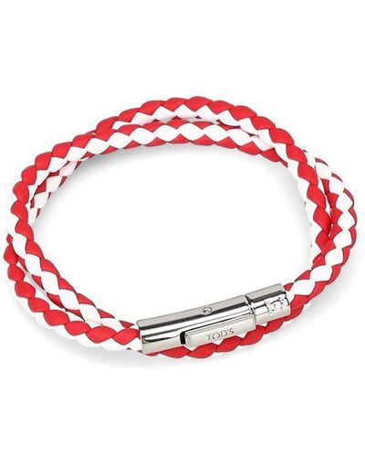 Tod's White And Red Leather Double Wrap Bracelet - Pink