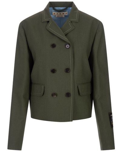 Marni Forest Double-breasted Jacket With Contrast Stitching - Green