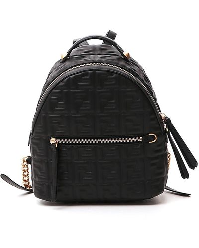 Fendi Ff Logo Embossed Mini Backpack - Black