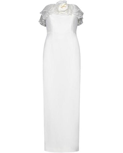 Alessandra Rich Floral-appliqué Ruffled Cady Gown - White