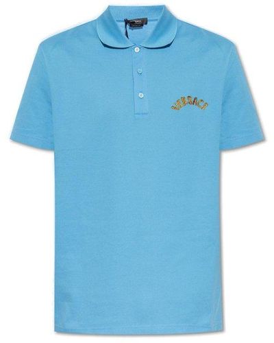 Versace Embroidered Cotton Polo Shirt - Blue