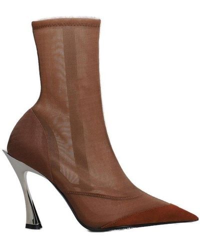 Mugler Pointed-toe Semi-sheer Ankles Boots - Brown