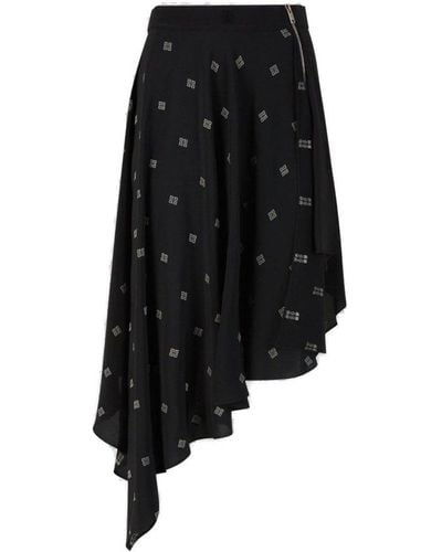 Givenchy 4g Asymmetric Silk Midi Skirt - Black
