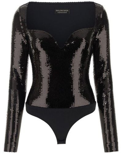 Balenciaga Sequin Embellished Bustier Bodysuit - Black
