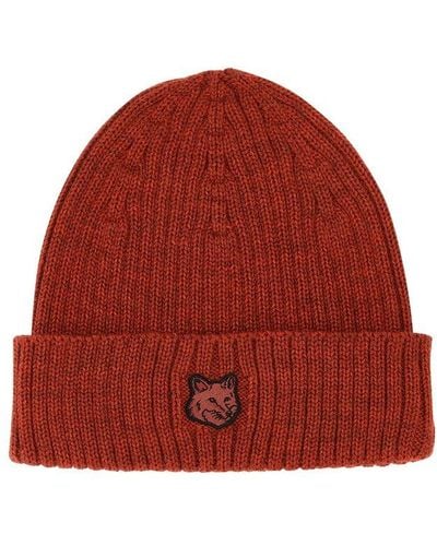 Maison Kitsuné Brick Wool Beanie Hat - Red