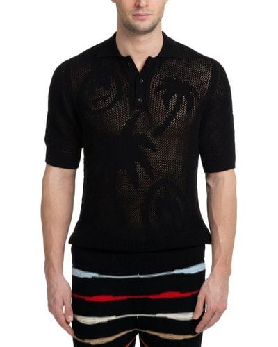 Barrow Intarsia-knit Short-sleeved Polo Shirt - Black