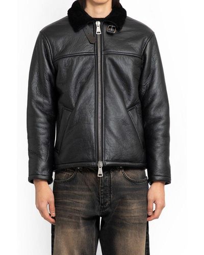 Giorgio Brato Shearling-trim Zipped Leather Jacket - Black