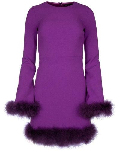 Amen Feather-trim Straight Hem Crepe Mini Dress - Purple
