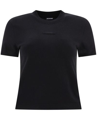 Jacquemus ' Gros Grain Logo T-Shirt, Short Sleeves, , 100% Cotton, Size: Small - Black