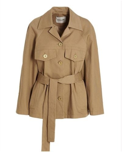 Low Classic Belted Buttoned Jacket - Natural