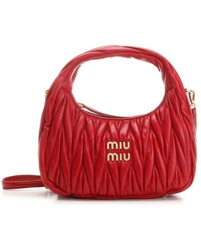 Miu Miu Wander Matelassé Logo Plaque Mini Hobo Bag - Red