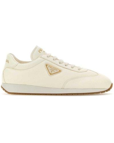 Prada Triangle-logo Lace-up Trainers - Natural