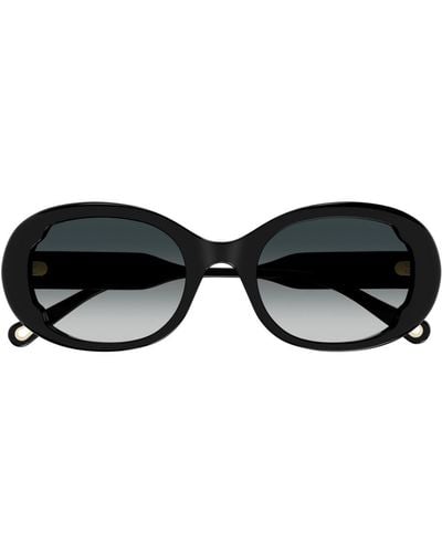 Chloé Retro Oval Frame Sunglasses - Black