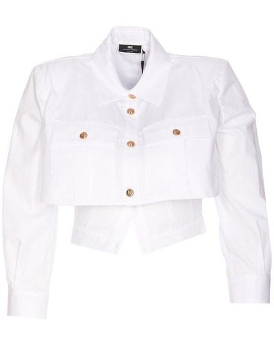 Elisabetta Franchi Layered Straight Hem Cropped Shirt - White