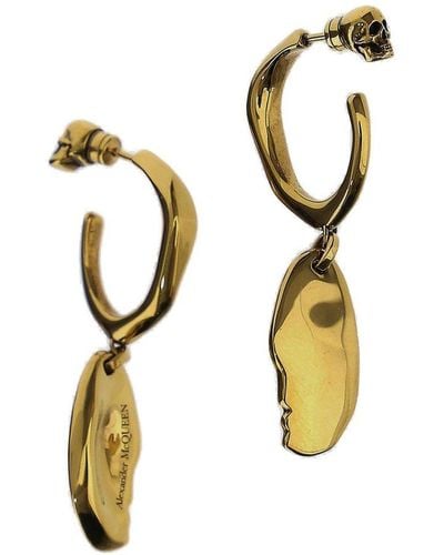 Alexander McQueen Logo Engraved Hoop Earrings - Metallic